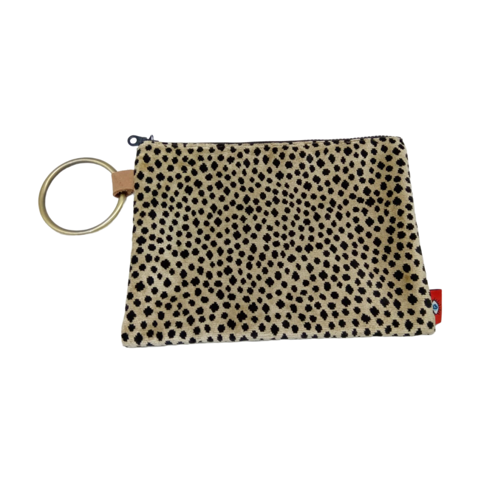 Χειροποίητο βελούδινο τσαντάκι clutch με βαμβακερή φόδρα και μεταλλικό λουράκι