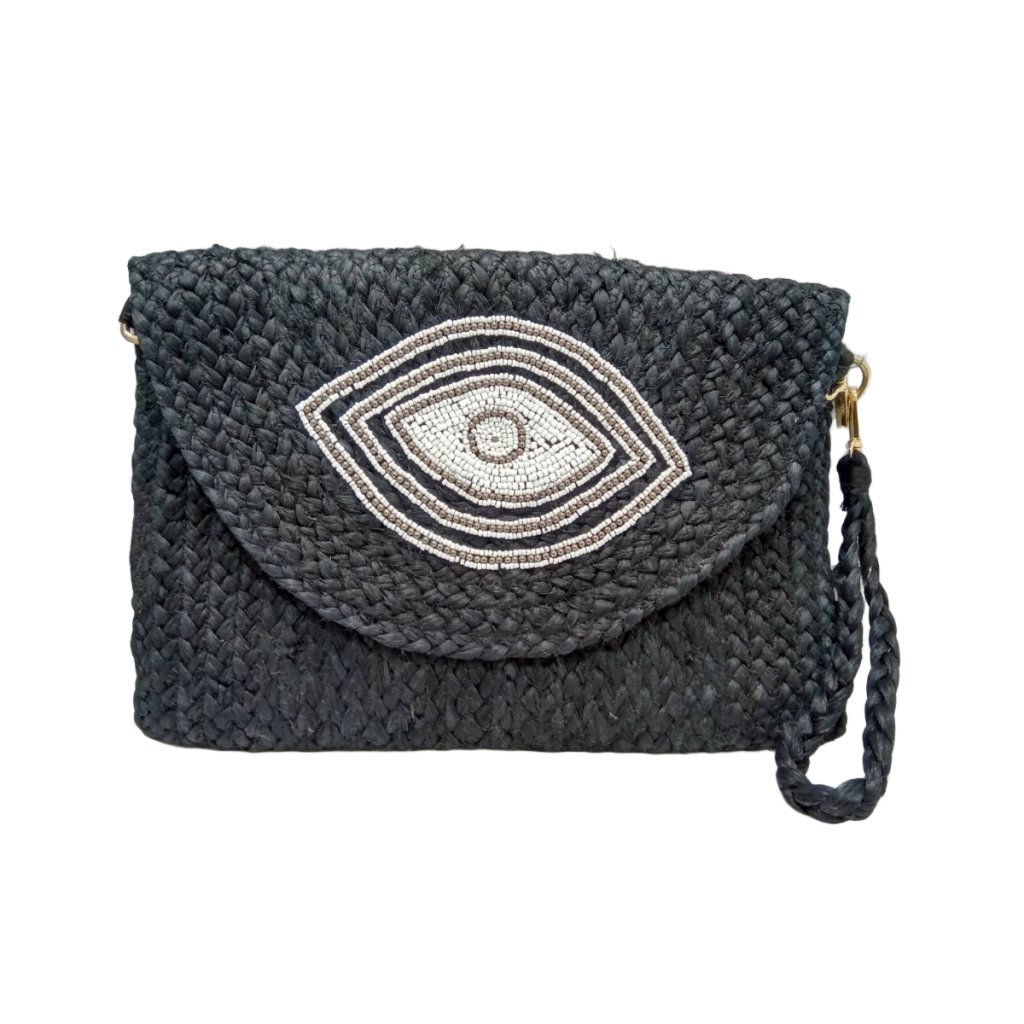 Χειροποίητο clutch γιούτα “Evil eye”